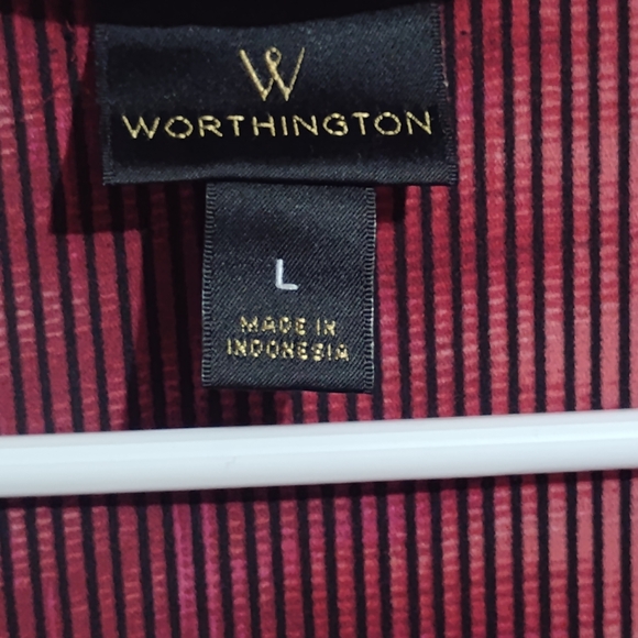 Worthington Blouse Womens Large Red & Black Stripe Button Up Tie at Neck L - Picture 8 of 8